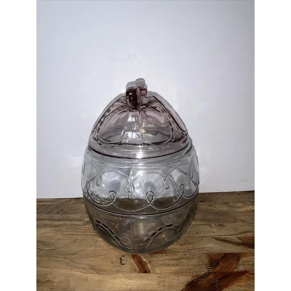 Vintage Anchor Hocking Glass Large Easter Egg Canister Jar Bow Cookie Jar